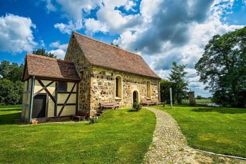 Elbe boatmen's church in Priesitz, Pretzsch Elbe, Bad Schmiedeberg, Saxony-Anhalt, Germany, Europe