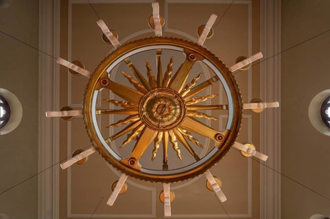 Candlestick in the interior of the parish church of St Andrew, built between 1846 and 1853 in