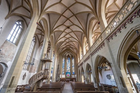 Interior of the late Gothic St John's Church, Obere Kirchgasse, Kitzingen, Lower Franconia,