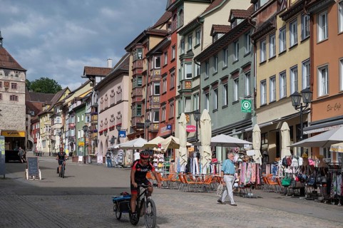 Historic row of houses in the main street, Rottweil, Baden-Württemberg, Germany, Europe