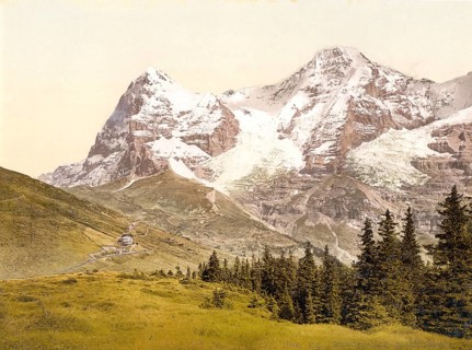 Wengern Alp, Mönch und Eiger, Bernese Oberland, Switzerland, Historic, digitally restored