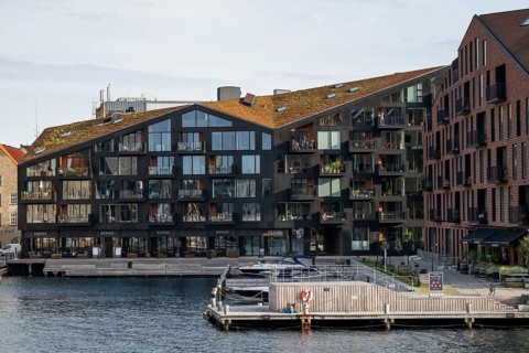 Contemporary architecture, Krøyers Square residential complex, inspired by historic warehouses,