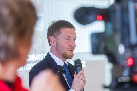 Minister President Michael Kretschmer takes part in the inauguration of a hydrogen-capable forging