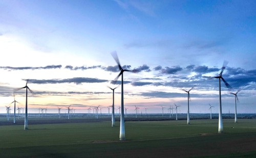 Aerial view of wind farm, Nauen, 04/12/2020