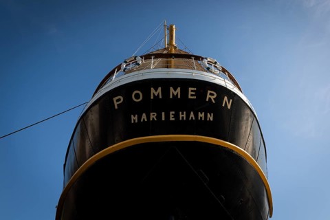 Stern, rigging, steel four-masted barque Pommern, windjammer with jubilee rig, Maritime Museum,
