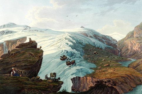 View of the Rheinwald glacier, taken at the shepherds' huts of Bergamo, Canton Graubünden in