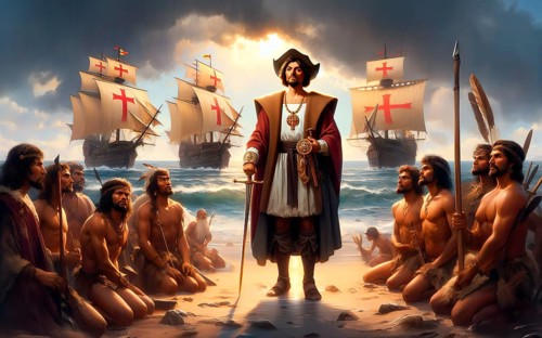 Christopher Columbus, Christopher Columbus or Cristóbal Colón takes possession of America for the