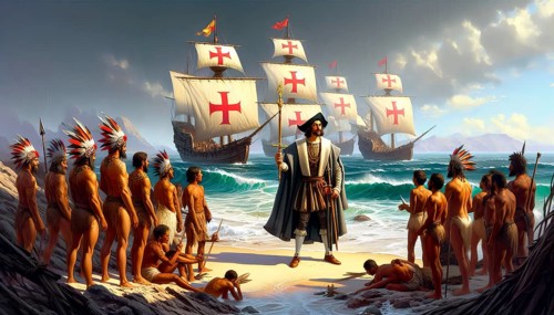 Christopher Columbus, Christopher Columbus or Cristóbal Colón takes possession of America for the