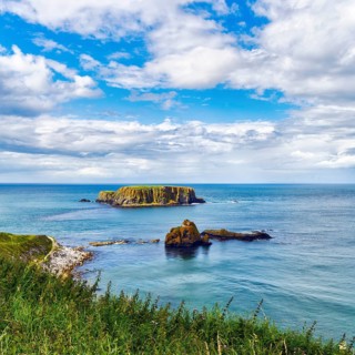 Rocky island off the coast, coastline, good weather, coastline between Ballycastle and Ballintoy,