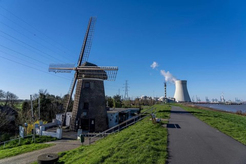 The Doel nuclear power plant on the Scheldt, one of two nuclear power plants in Belgium, consists