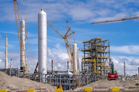 New building, construction site, of a bio-refinery of the Finnish oil company Neste, here, among
