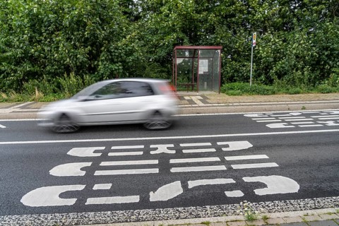 Bus shelter, bus stop Schalloh, in the countryside, Sauerland, near Soest-Bergede, country road