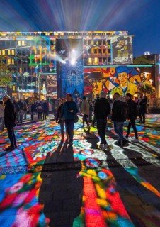 Essen Light Festival, in the city centre, light art on Kennedyplatz, the Berlin artist Daniel