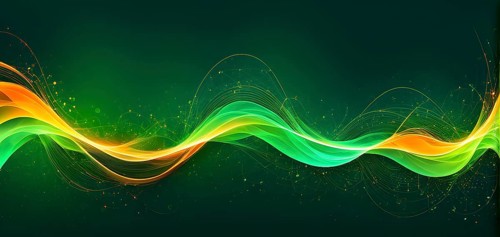 Abstract illustration of digital wave forms and circuits converging to form abstract symbols of