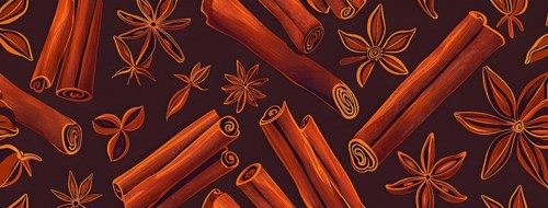 Abstract wallpaper illustration of Christmas spices like cinnamon sticks, star anise, and cloves,