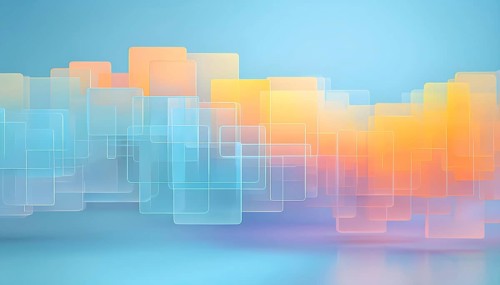 Layers of translucent squares moving in a synchronized flow, resembling dynamic data visualization,