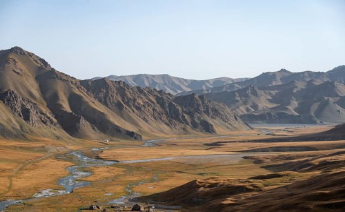 Mountain valley in the Keltan Mountains, Sary Beles Mountains, Tien Shan, Naryn Province,