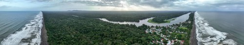 Aerial view, beach and sea, coast with rainforest, Tortuguero National Park, Costa Rica, Central