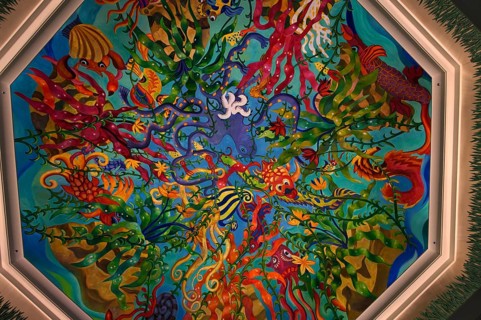 Interior, ceiling painting, Hotel Atlantis, the Palm Jumeirah, Dubai, United Arab Emirates, VAR,