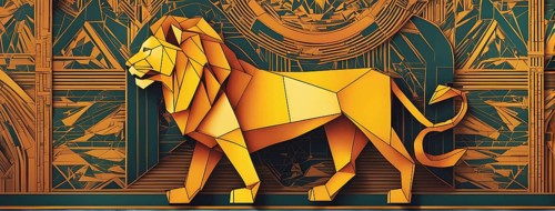 Abstract origami lion wallpaper illustration, AI generated