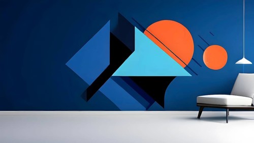 Minimalist illustration featuring abstract shapes to convey fun and ease, wallpaper with blue color