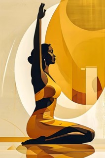Abstract illustration of a tranquil figure in an asana yoga pose with fluid lines in soothing