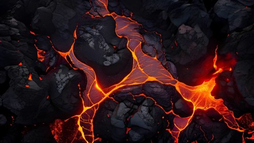 Aerial view capturing the brilliant dance of molten lava, AI generated