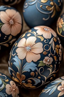 Easter eggs for Easter with detailed painted flowers pattern greeting card generated in Stuttgart,