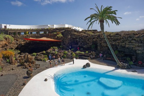 Pool landscape, Jameos del Agua art and cultural site, designed by artist César Manrique,