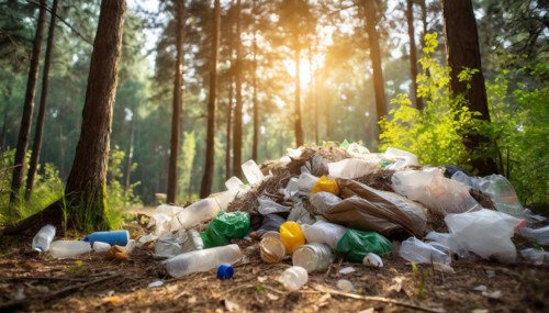 Symbolism, wild rubbish dumping in the forest, AI-generated, AI-generated, AI generated