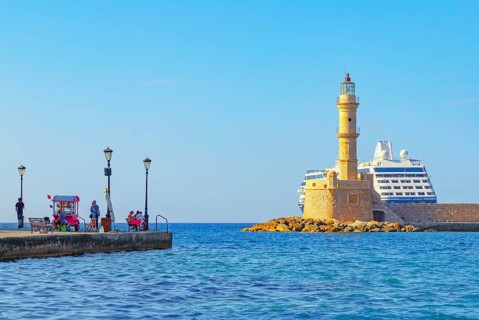 Venetian lighthouse, Chania, Crete, Greek Islands, Greece, Europe