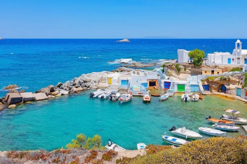 The small fishing village of Mandrakia, Mandrakia, Milos Island, Cyclades Islands, Greece, Europe