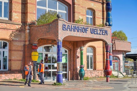 Hundertwasser railway station, Ülzen, Lower Saxony, Germany, Europe