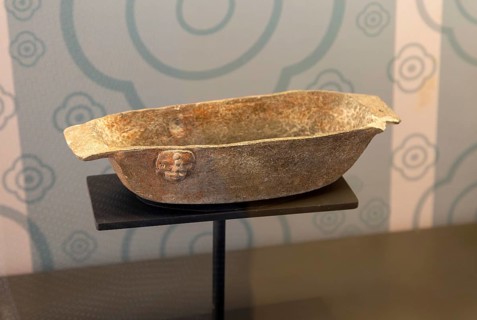 Ceramic vase in the form of a canoe, Jaina, Late Classic period, Mayan archaeological museum, Fort