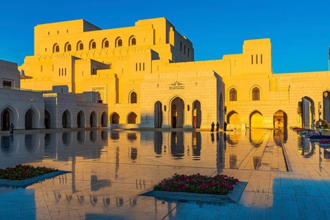 The main square in front of the Royal Opera in the evening light, Muscat, Arabian Peninsula,