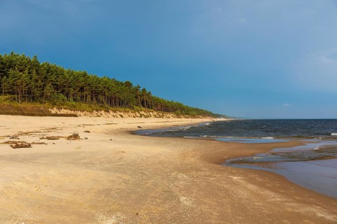 Beach at sunrise, close to Stegna, a village in Nowy Dwór Gdanski County, Pomeranian Voivodeship,