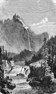 Wild Jotunheimen, highest mountains in Scandinavia, river with waterfall and cascades, coniferous