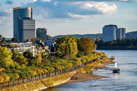 Skyline Bonn on the Rhine, in front the UNFCCC Secretariat of the Framework Convention on Climate