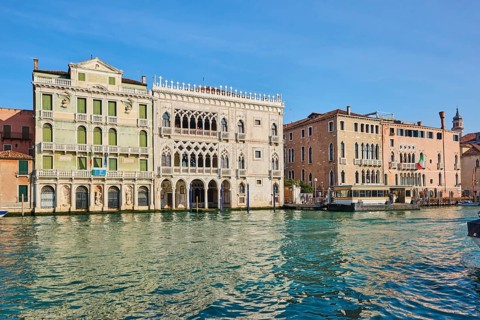 View from 'Canal Grande' on 'Galleria Giorgio Franchetti alla Ca' d'Oro' and the waterway in Venice