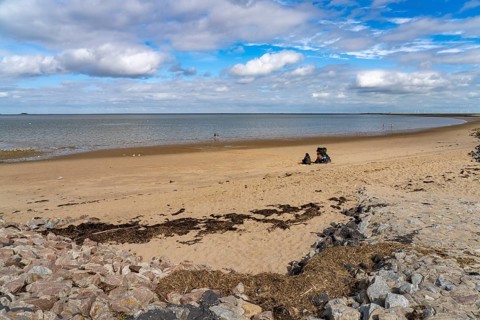Holmer Siel beach and coast, Nordstrand peninsula, North Friesland district, Schleswig-Holstein,