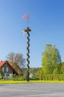Maypole in Rathmannsdorf, Saxon Switzerland, Saxony, Germany, Europe