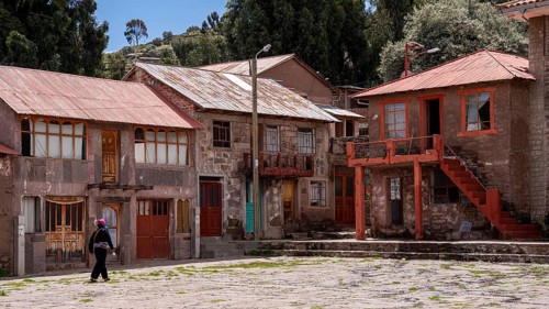 Plaza de Taquile, Huillanopampa, Titicaca lake, Puno, Peru, South America