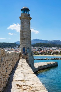 Lighthouse at the old Venetian harbour, Rethymno, Crete, Greece, Europe