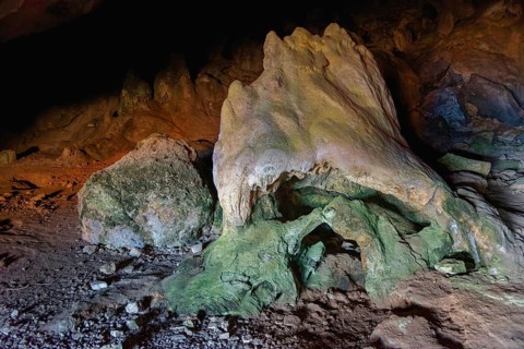 Larger rock formations in the dark Limniatis Cave, hike from Aperi to Limniatis Cave, Limniatis