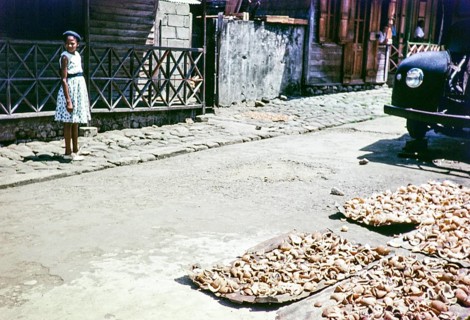 Drying copra outside houses, Soufriere, St Lucia, Windward Islands, West Indies, 1962