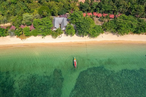 Haad Lang Khao beach and Le Dugong Libong Beach Resort on the island of Koh Libong seen from the