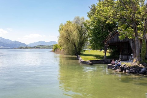 Jetty on the eastern shore of Fraueninsel, Chiemsee, Bavaria, Germany, Europe