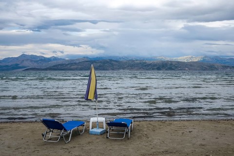 Kalamaki, Corfu, Greece, View from Kalamaki beach in the north-east of the Greek island of Corfu