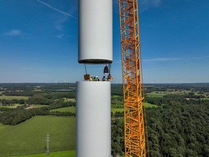 Dorsten, North Rhine-Westphalia, Germany, construction of a wind turbine, the first wind turbine of