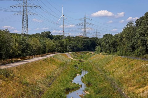 Bottrop, North Rhine-Westphalia, Germany, Renaturalised Boye, the tributary of the Emscher, has